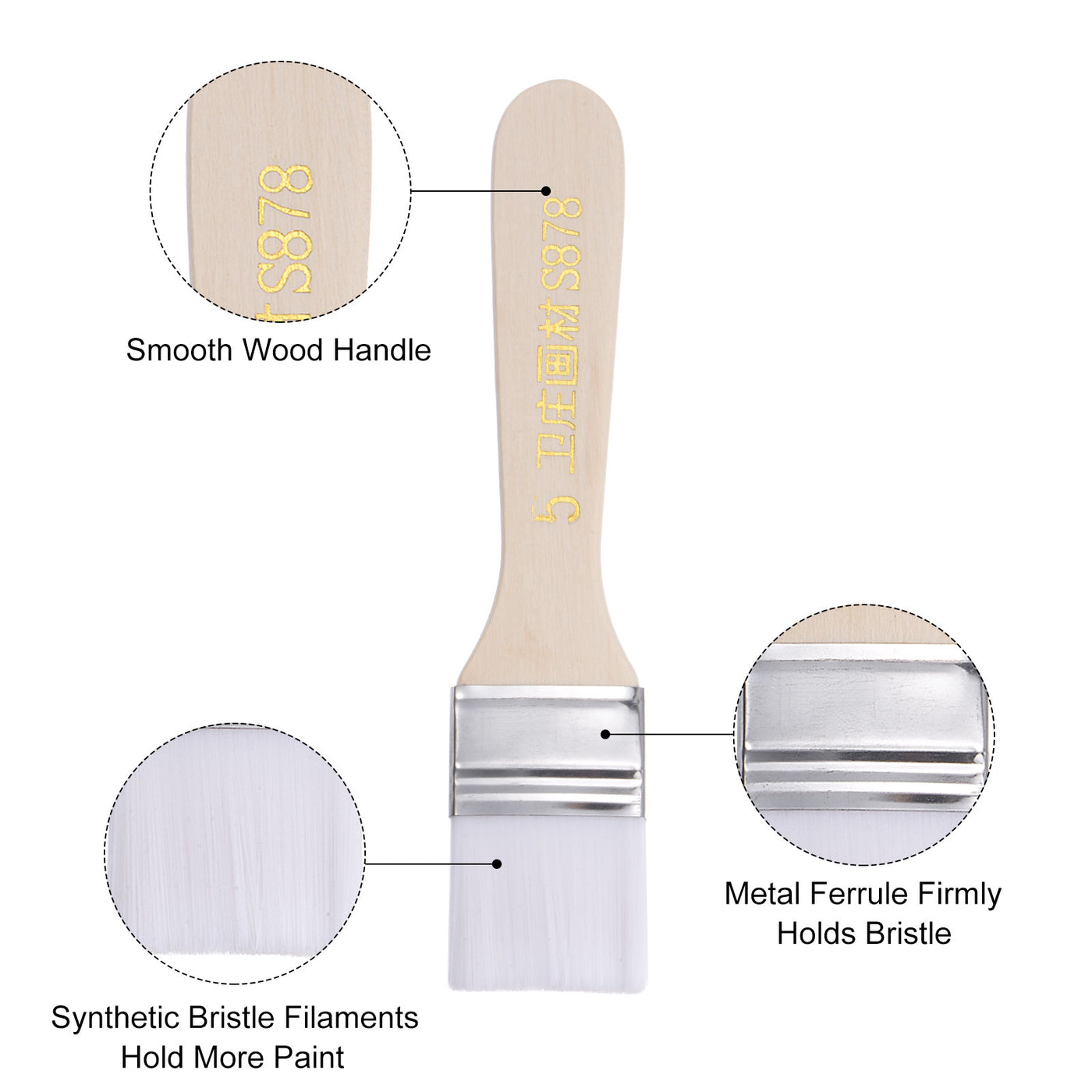 Harfington Width Small Paint Brush Natural Bristle with Wood Handle Tools