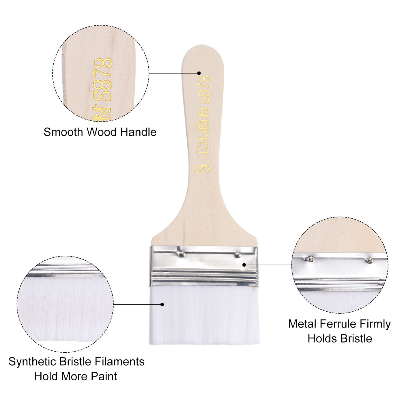 Harfington Width Small Paint Brush Natural Bristle with Wood Handle Tools