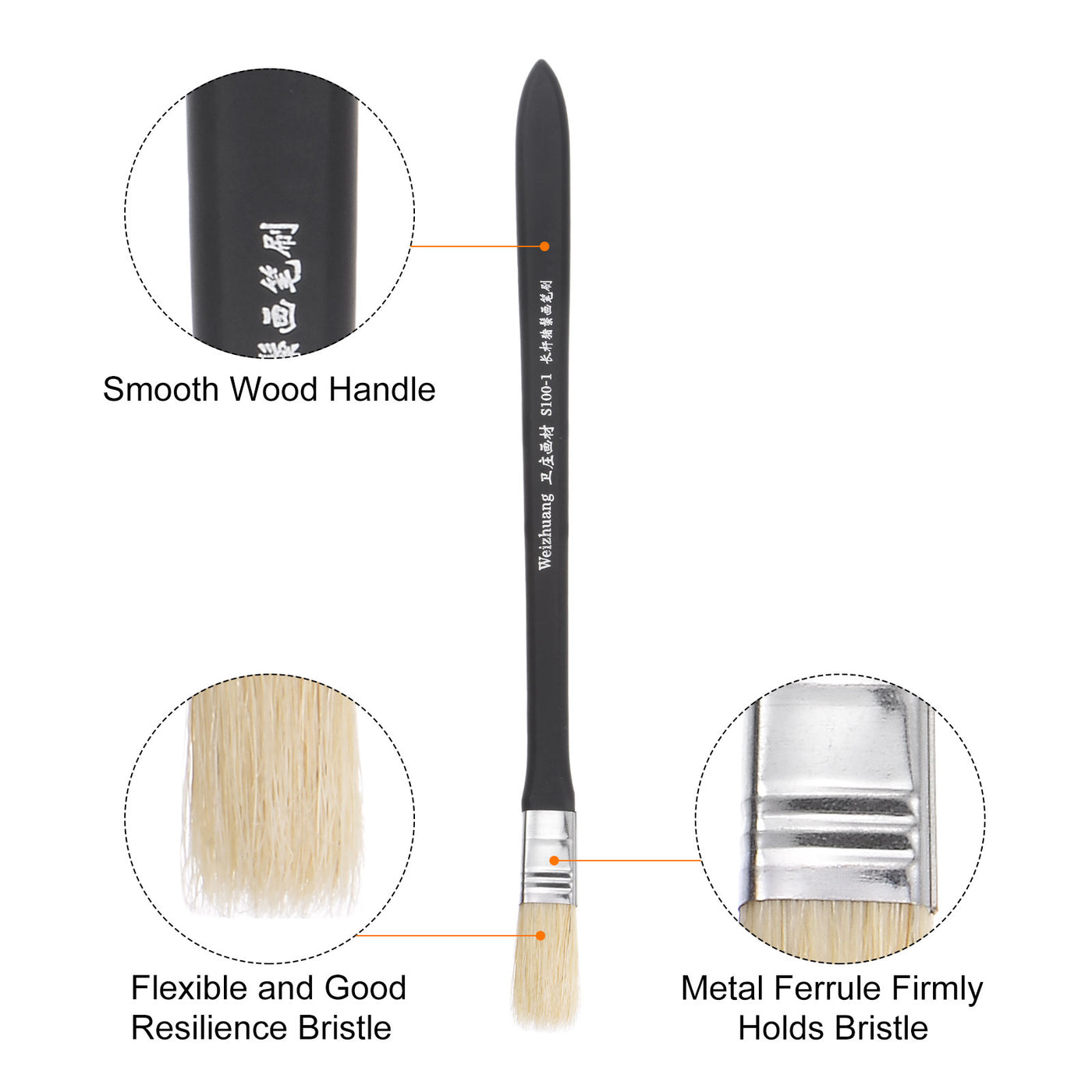 Harfington Width Small Paint Brush Natural Bristles with Wood Handle Tools