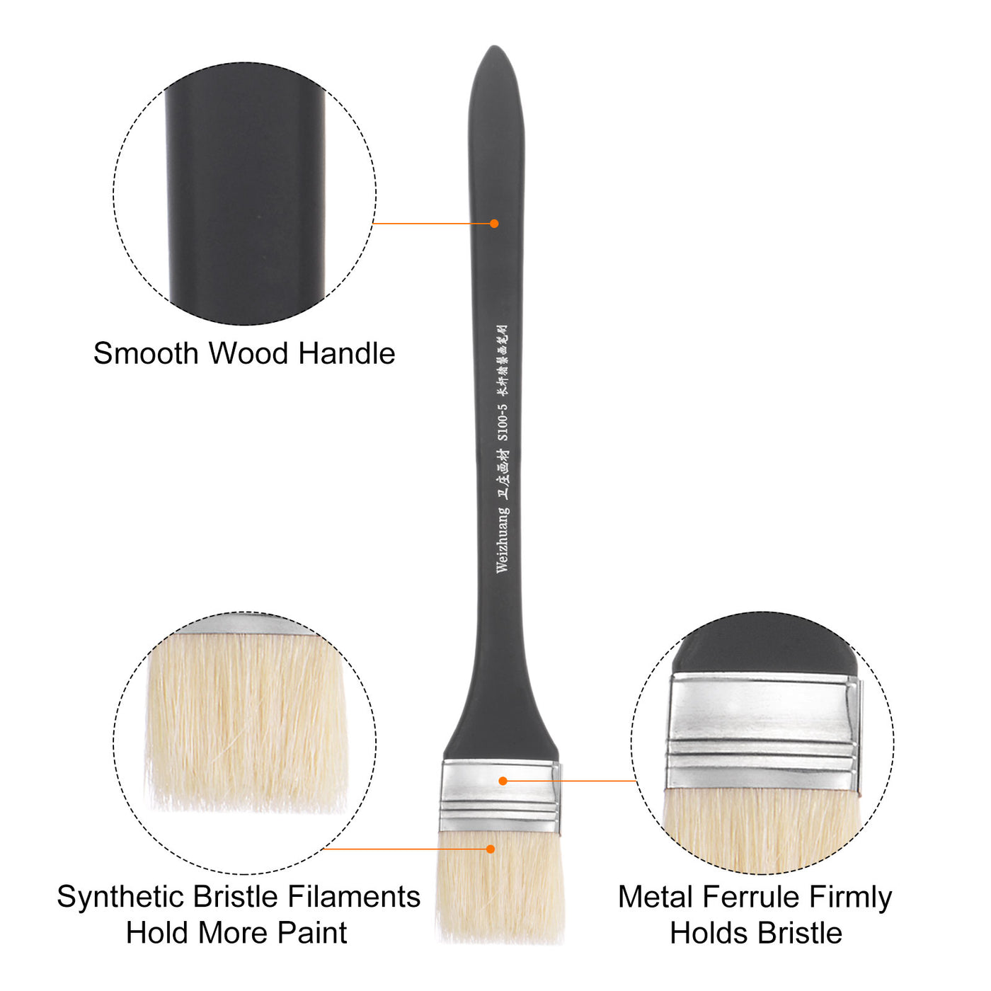 Harfington Width Small Paint Brush Natural Bristles with Wood Handle Tools