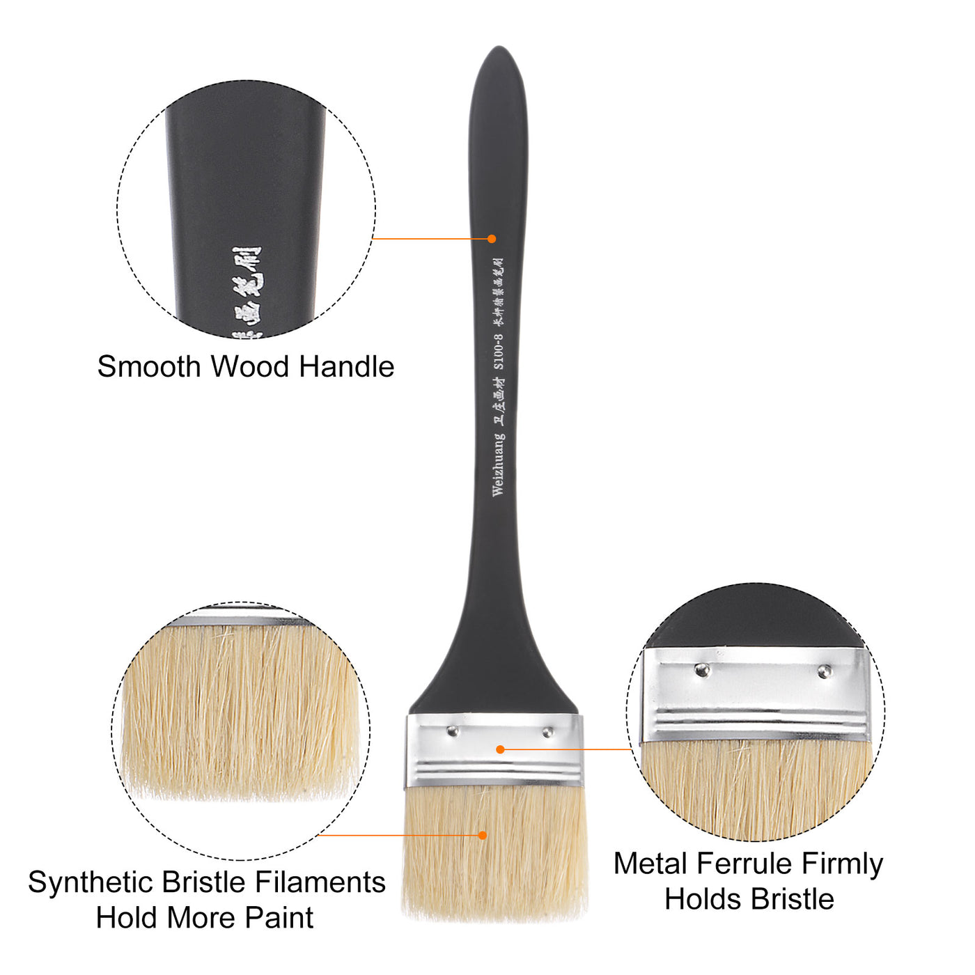 Harfington Width Small Paint Brush Natural Bristles with Wood Handle Tools