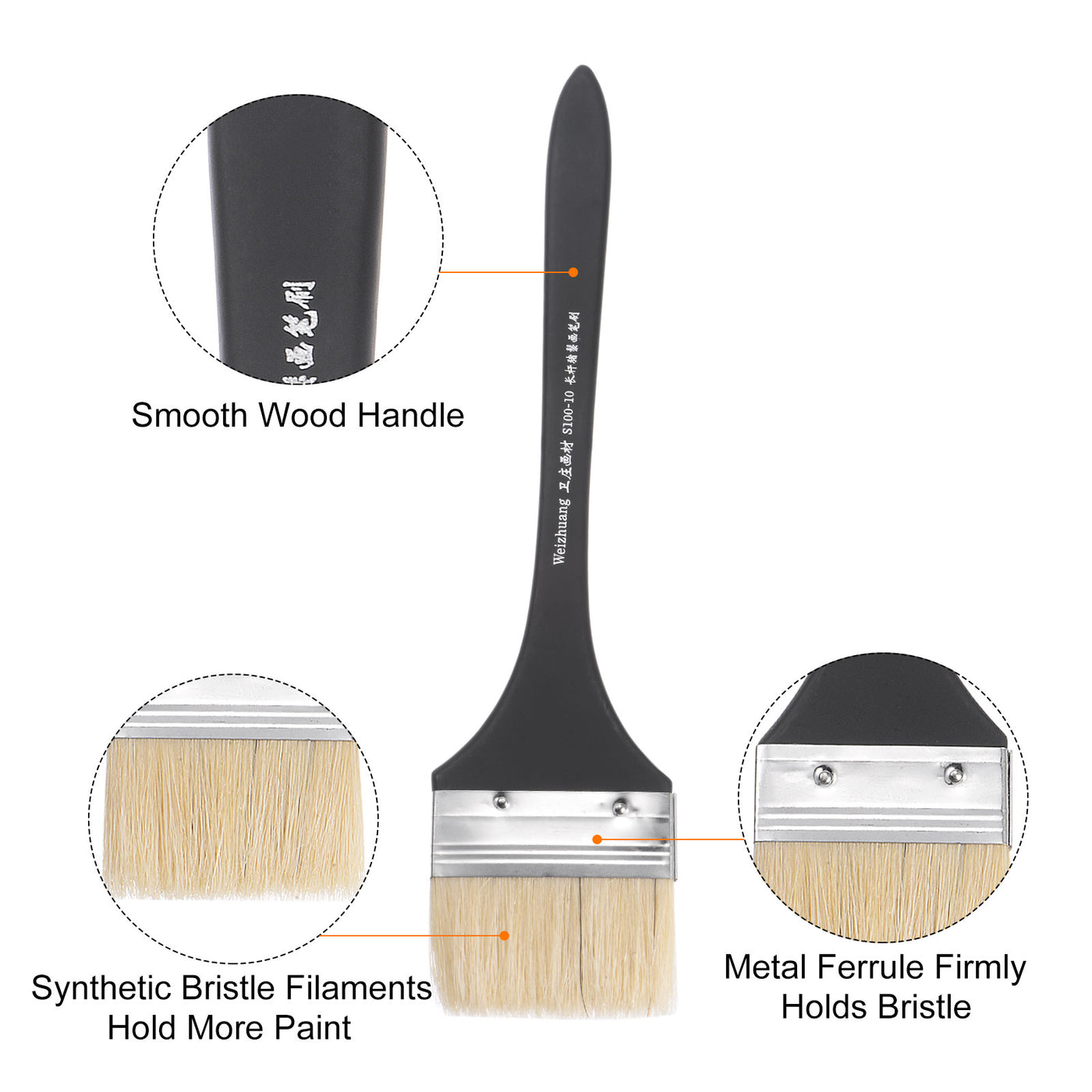 Harfington Width Small Paint Brush Natural Bristles with Wood Handle Tools