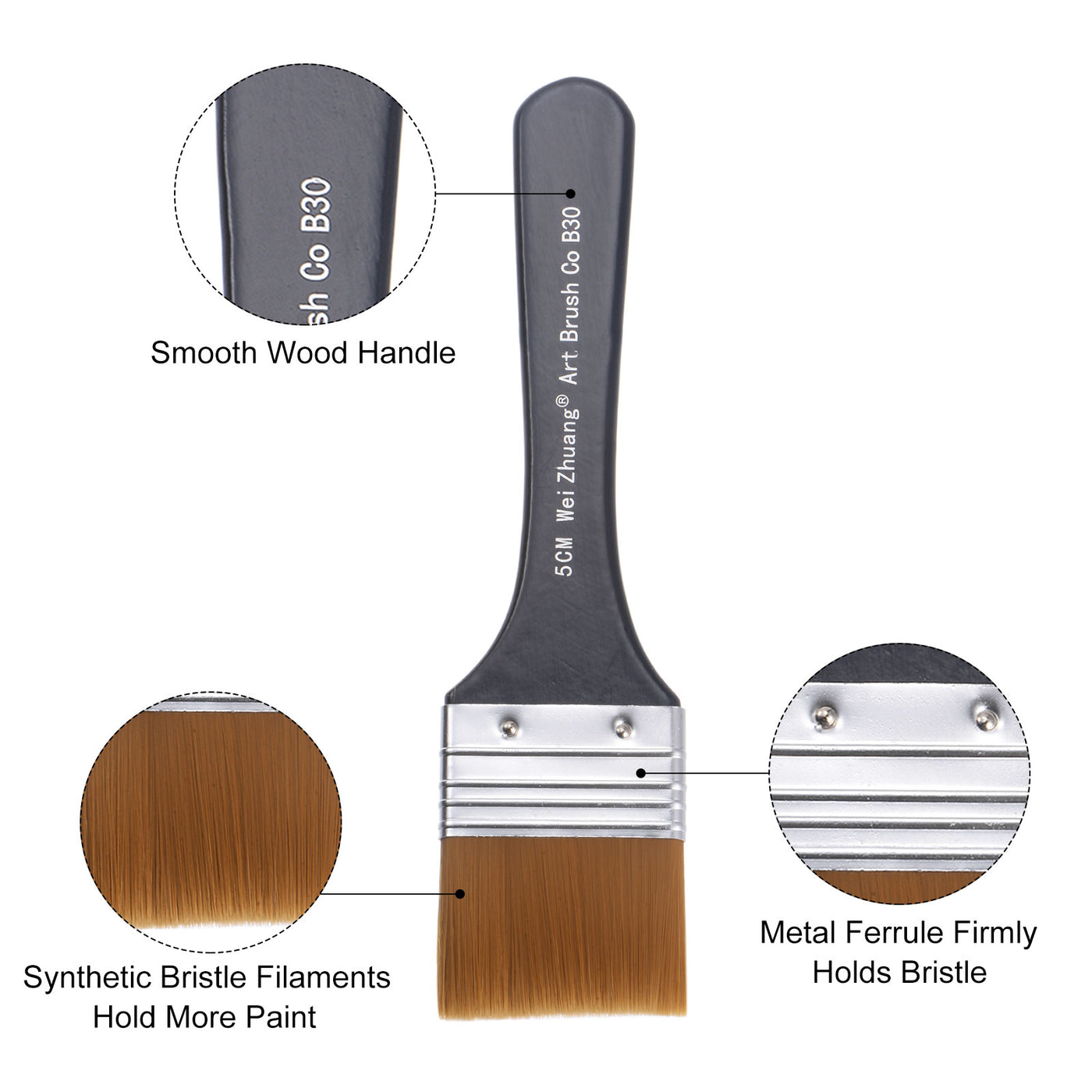 Harfington Width Small Paint Brush Natural Bristle with Wood Handle Paint Tools