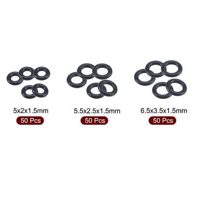 Harfington Nitrile Rubber O-Rings 5mm 5.5mm 6.5mm OD 2mm 2.5mm 3.5mm ID 1.5mm Thick Seal Gasket, Black 150in1 Set