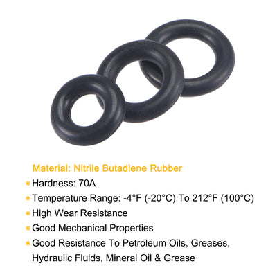 Harfington Nitrile Rubber O-Rings 5mm 5.5mm 6.5mm OD 2mm 2.5mm 3.5mm ID 1.5mm Thick Seal Gasket, Black 150in1 Set