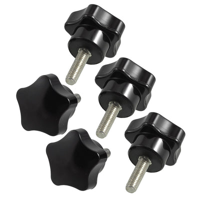 Harfington 18mm x 6mm Thread Plastic Head Five Pointed Star Knob Handle Black 5 Pcs