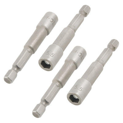 Harfington Metal 0.25" Shank 6.5mm Hex Socket Magnetic Nut Driver Setter 4 Pcs