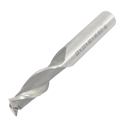 Harfington 12mm x 12mm x 40mm x 95mm 2 Flutes Straight Shank HSS End Mill Milling Cutter