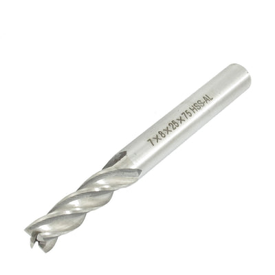 Harfington 7mm x 8mm x 25mm x 75mm 4 Flutes HSS-AL End Mill Milling Cutter Tool