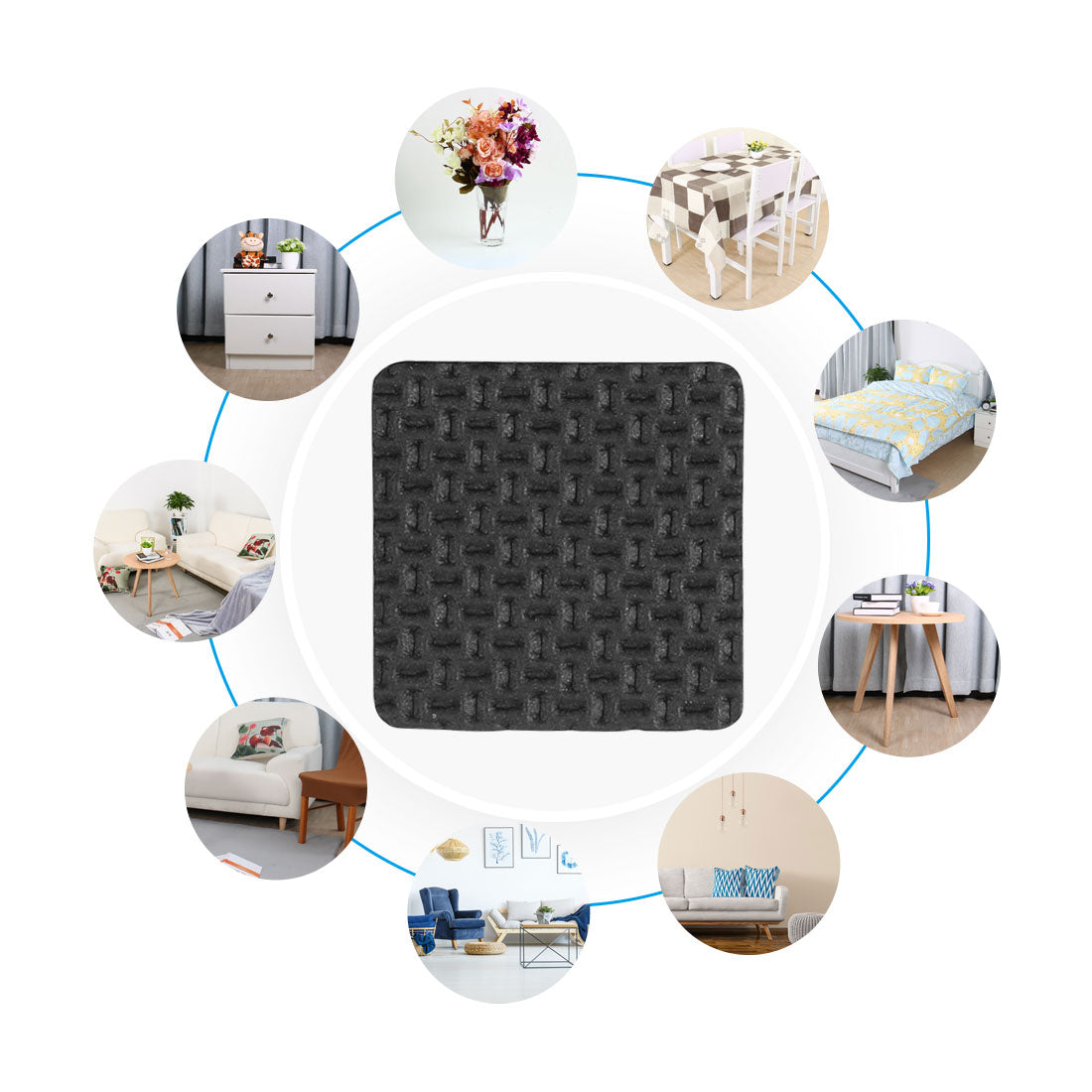 Harfington 18 Pcs Square Shaped Black Foam Adhesive Protection Pad Mat for Chair Leg