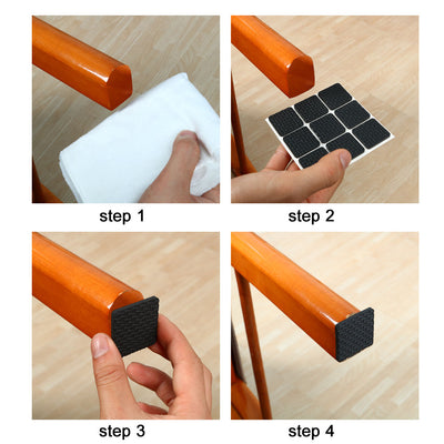 Harfington 18 Pcs Square Shaped Black Foam Adhesive Protection Pad Mat for Chair Leg
