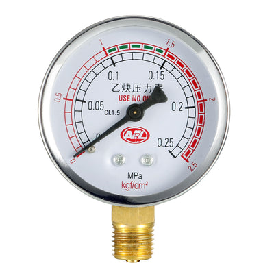 Harfington 0-0.25MPa 14mm Thread Metal Shell Pneumatic Acetylene Pressure Gauge