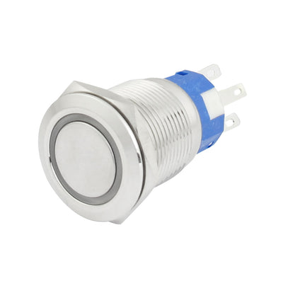 Harfington 19mm 24VDC Green Ring LED Light Stainless Latching Push Button Switch 1NO 1NC