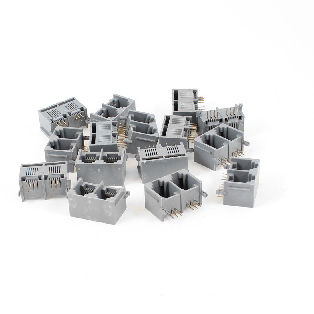 Harfington 15 Pcs Gray Unshielded Dual Ports RJ12 6P6C Network Modular PCB Jacks Connector