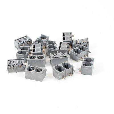 Harfington 15 Pcs Gray Unshielded Dual Ports RJ12 6P6C Network Modular PCB Jacks Connector