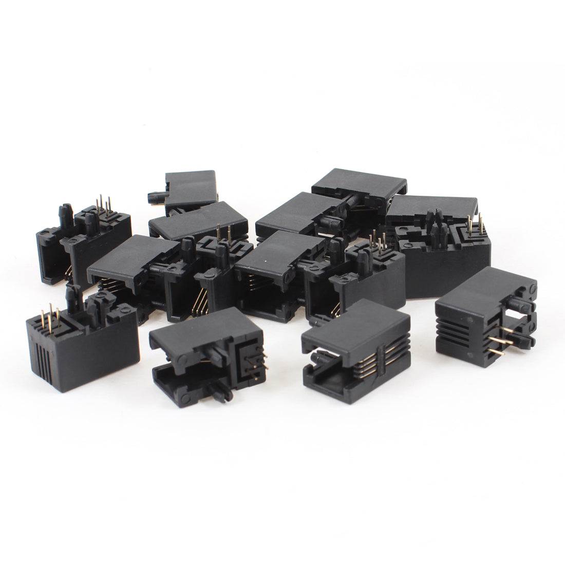 Harfington 15 Pcs Unshielded RJ9 4P4C Network Modular PCB Connector Jacks Black