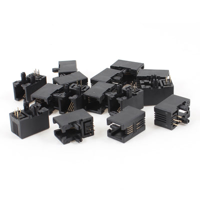 Harfington 15 Pcs Unshielded RJ9 4P4C Network Modular PCB Connector Jacks Black