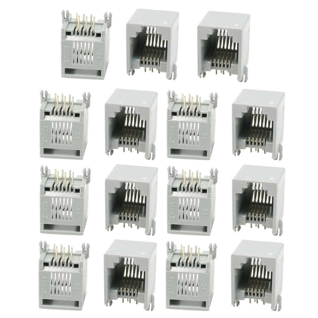 Harfington 15 Pcs RJ12 6P6C ADSL Network Jacks Sockets Ports Gray 13 x 12 x 14.5mm