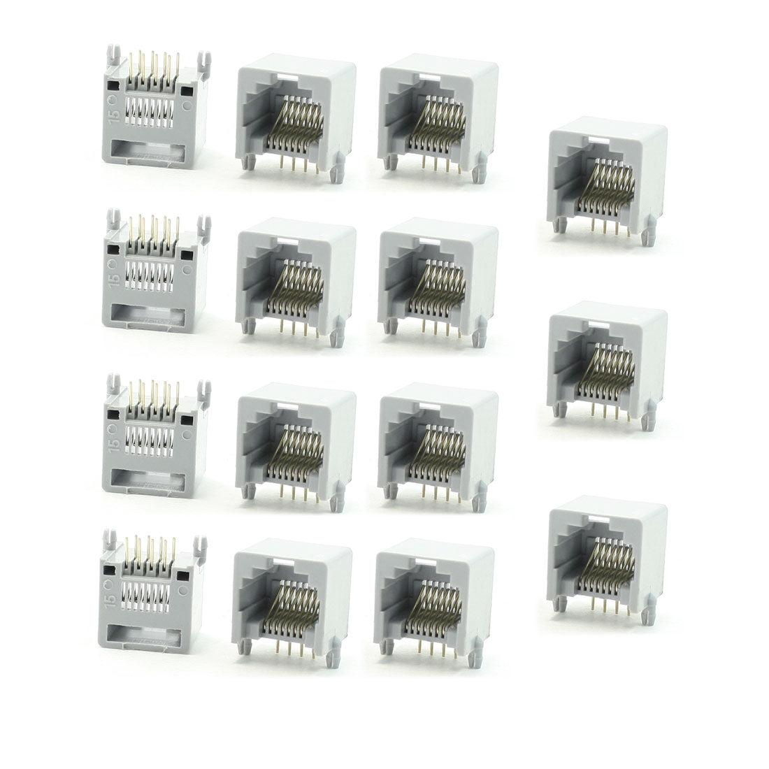 Harfington 15Pcs 13mm Long Gray Plastic Casing RJ45 8P8C Modular Network PCB Jack Socket