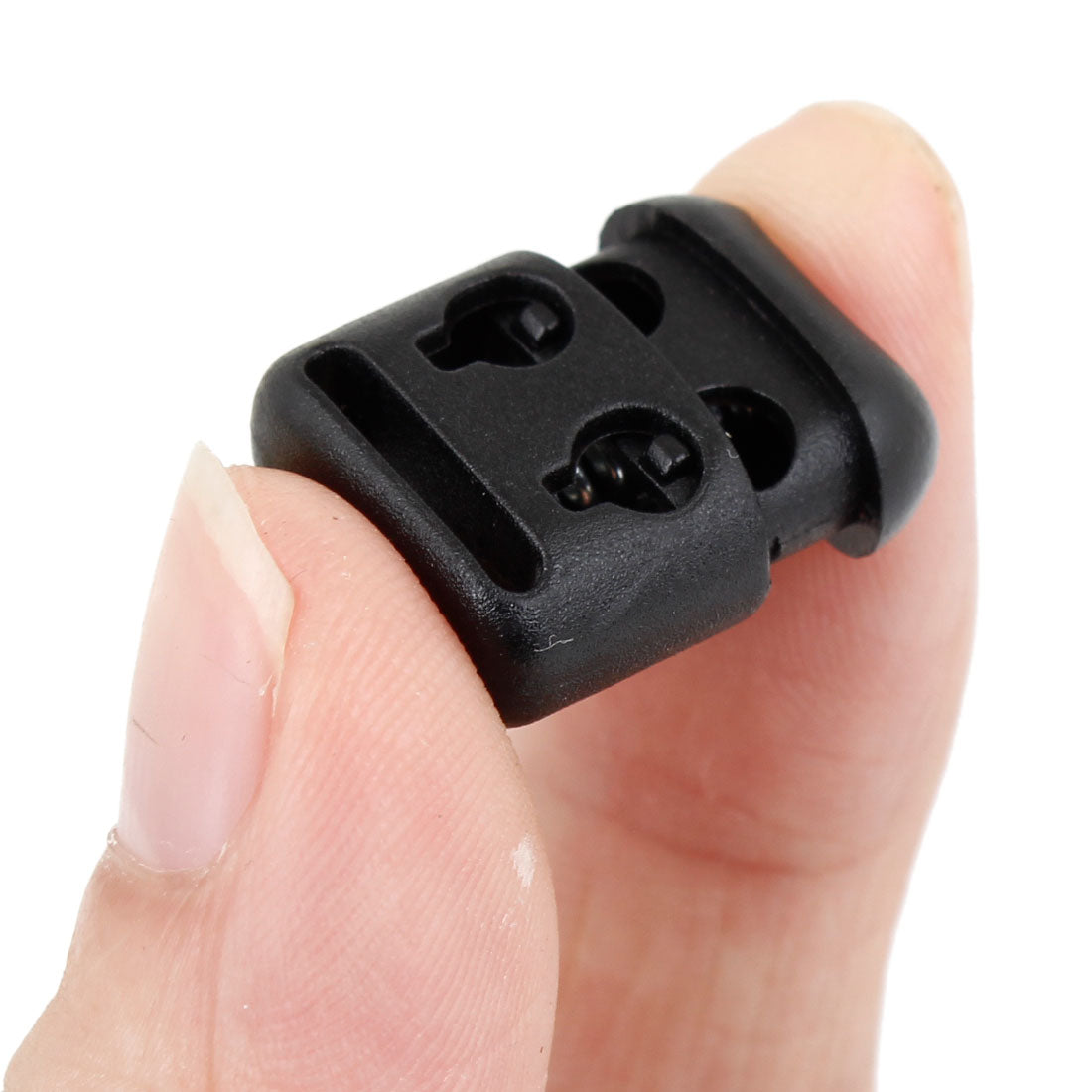 Harfington 0.2" Dia Double Hole Plastic Clips Rope Cord Locks Ends Black 4 Pcs