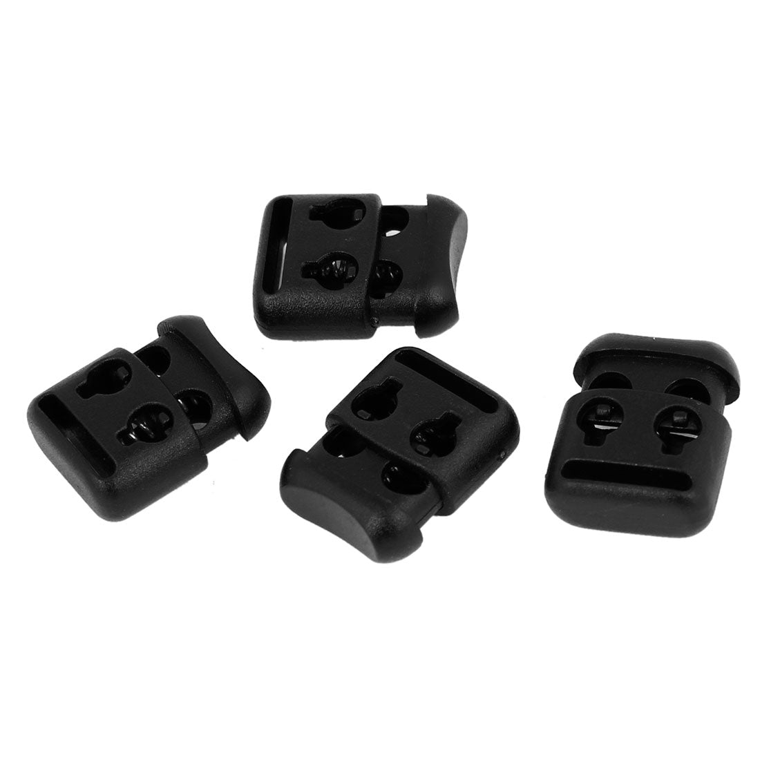 Harfington 0.2" Dia Double Hole Plastic Clips Rope Cord Locks Ends Black 4 Pcs