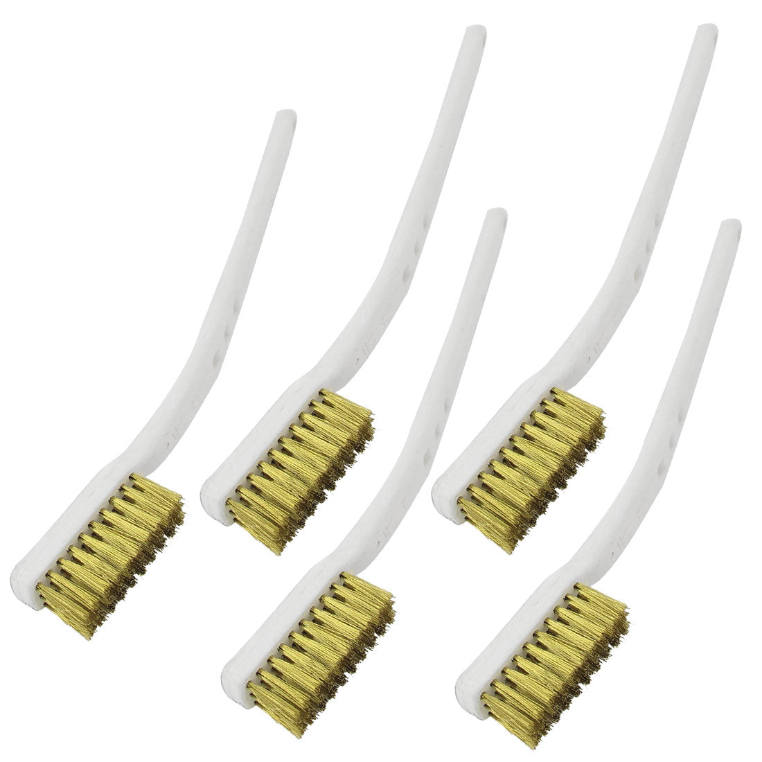 Harfington 5 Pcs 6.9" Length White Plastic Handle Brass Bristle Wire Brush