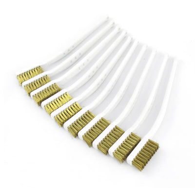 Harfington 10 Pcs 6.9" Length White Plastic Handle Brass Bristle Wire Brush