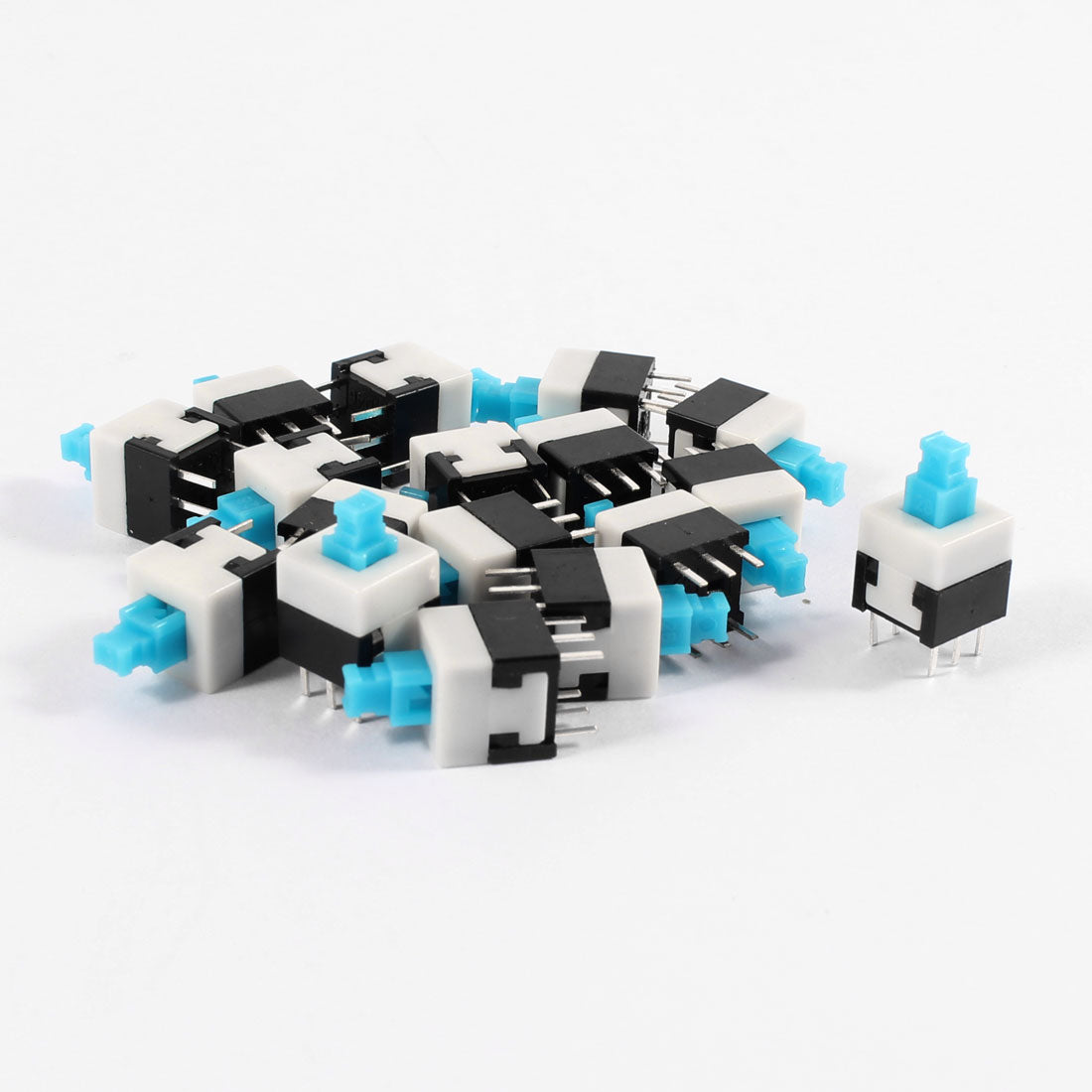 Harfington 17 Pcs DC 30V 0.5A 6 Pins Latching Blue Push Button Torch Switch 8x8mm