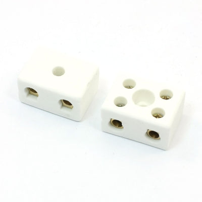 Harfington 15A 2W5H Double Way 5 Hole High Frequency Porcelain Terminal Block 2 PCS