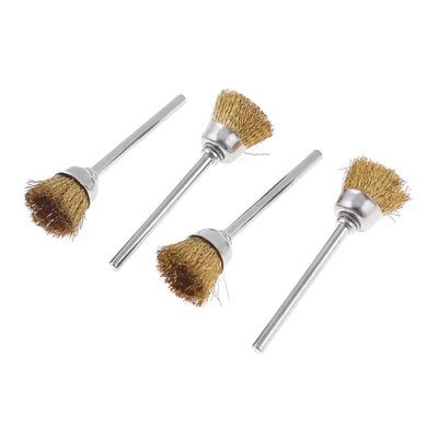 Harfington 4 Pieces Bowl Shape Metal Wire Shank Polishing Brush 2" Length Gold Tone