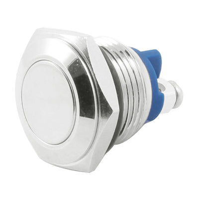 Harfington 16mm Flush Mounted Momentary SPST Silver Tone Stainless Round Push Button Switch