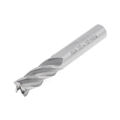 Harfington Silver Tone HSS Helical Groove 4 Flute 10mm Cutting Dia End Mill