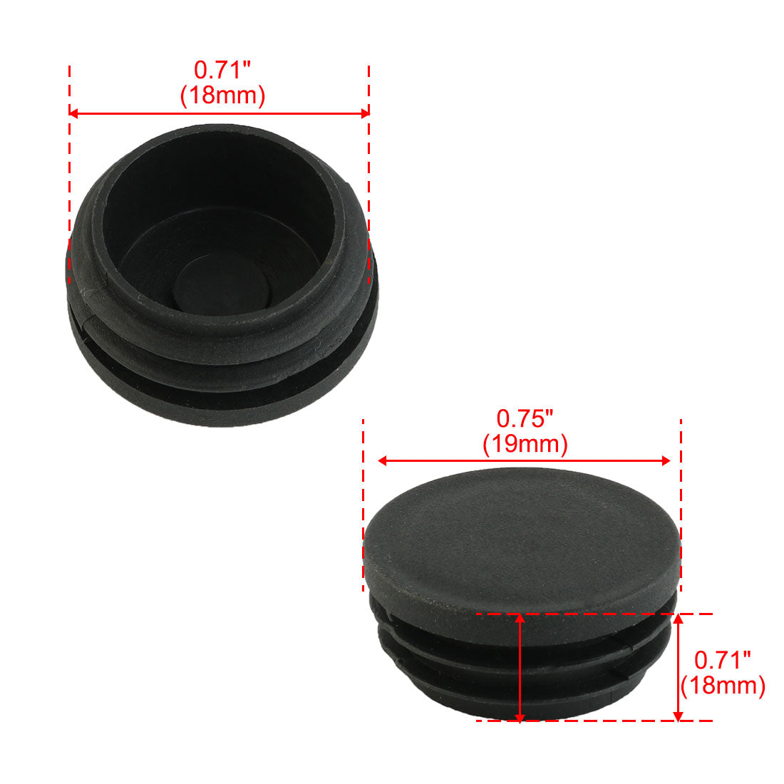 Harfington 19mm Dia Round Plastic Blanking End Cap Tubing Tube Insert 4 Pcs