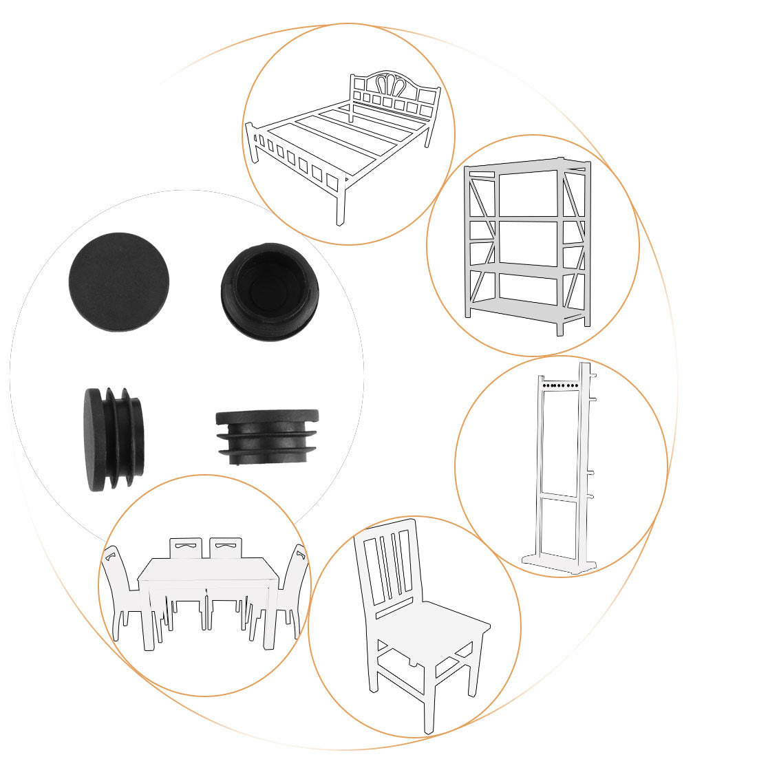 Harfington 19mm Dia Round Plastic Blanking End Cap Tubing Tube Insert 4 Pcs