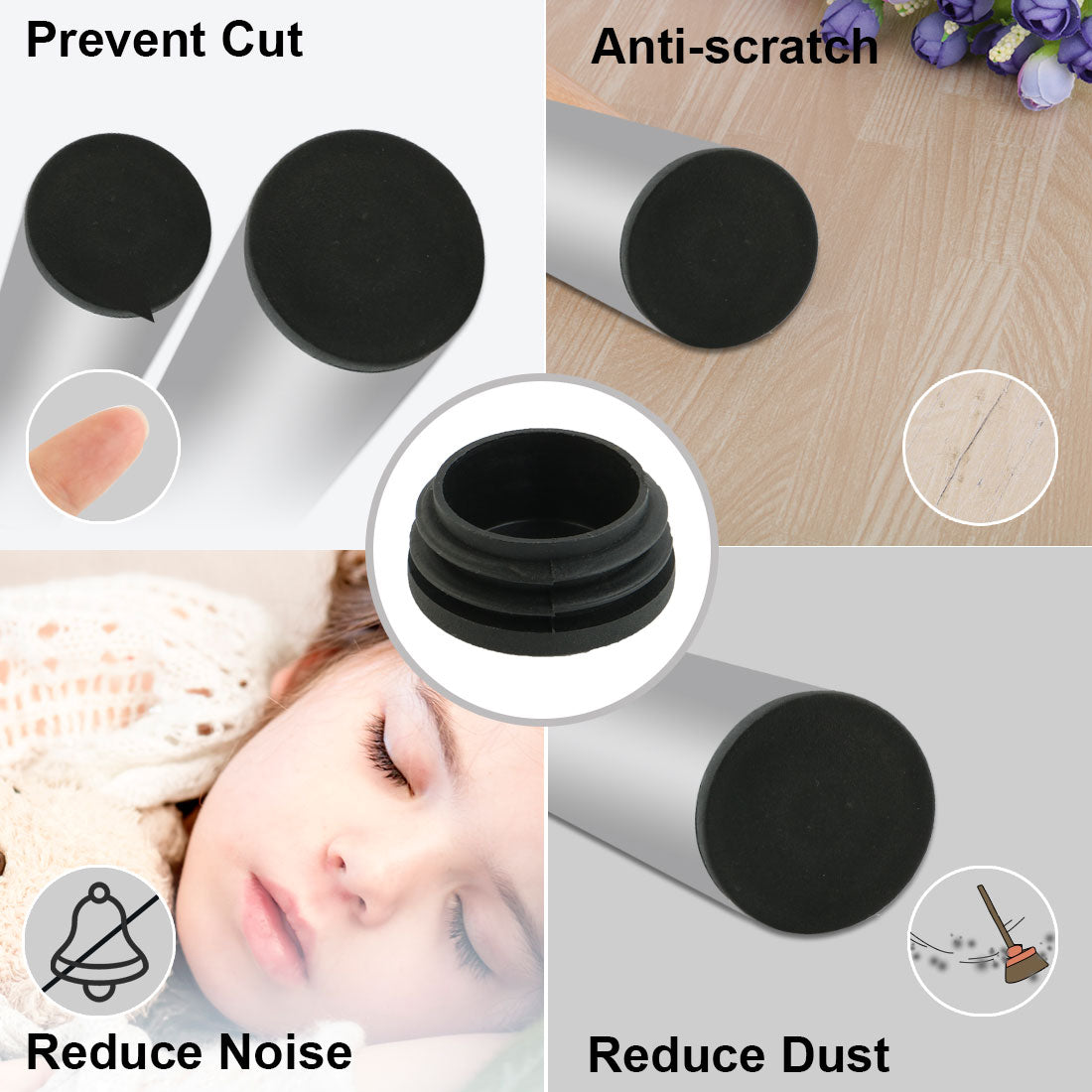 Harfington 19mm Dia Round Plastic Blanking End Cap Tubing Tube Insert 4 Pcs