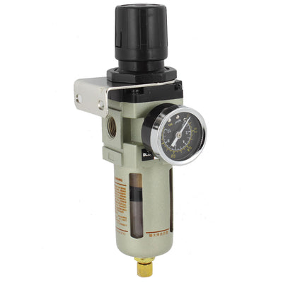 Harfington 15mm Dia Joint Pipe Air Source Gas Treatment Pressure Regulator + Pressure Gauge