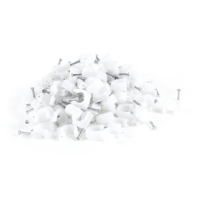 Harfington 200 Pcs 10mm Diameter Electric Cable White Plastic Circle Nail Clips