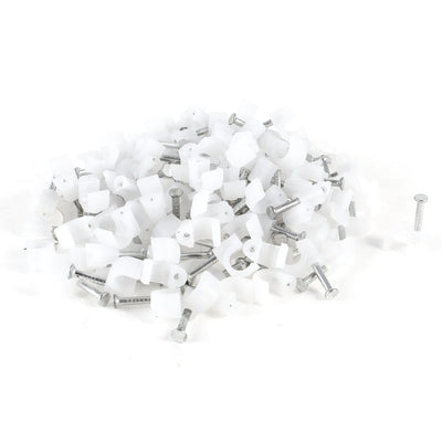 Harfington 200 Pcs 4mm Diameter Electric Cable White Plastic Circle Nail Clips