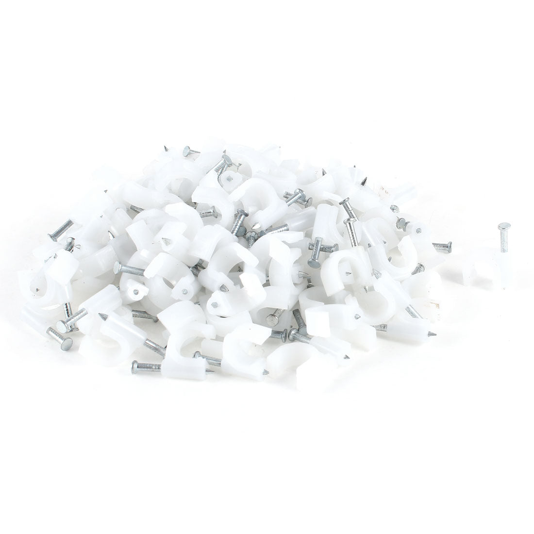 Harfington 200 Pcs 8mm Diameter Electric Cable White Plastic Circle Nail Clips