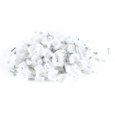 Harfington 200 Pcs 8mm Diameter Electric Cable White Plastic Circle Nail Clips