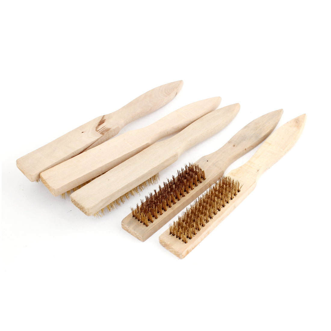 Harfington 5 Pcs Wooden Handle Cleaning Brakes Rust Brass Wire Brushes 8.8"x1.1"