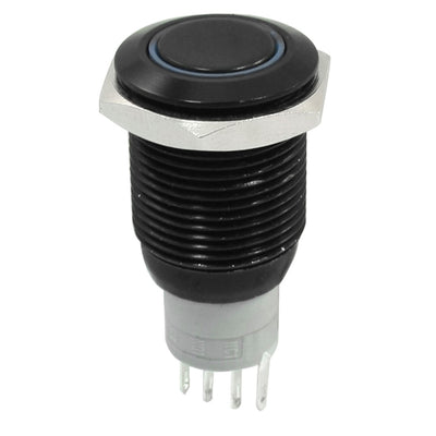 Harfington 16mm Blue Ring LED Light 24V Plastic Locking SPDT Button Switch 250VAC 3A