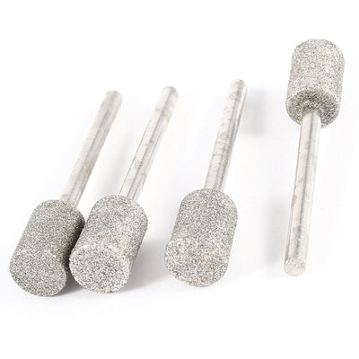 Harfington 3mm Dia Shank 8mm Cylinder Tip Diamond Points Grinding Drill Bit 4 Pcs