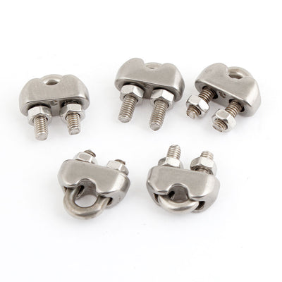 Harfington Silver Tone 3/25" 3mm Wire Rope Grip Cable Clamp 304 Stainless Steel 5pcs