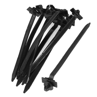 Harfington 158mm Length Black Nylon Fixing Tape Clip Push Cable Tie Cord 10 Pcs
