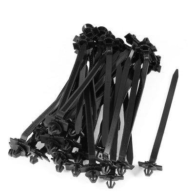 Harfington 159mm x 7mm Black Nylon Rectangle Base Push Mount Cable Zip Tie 40 Pcs