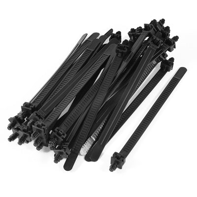 Harfington 151mm x 8mm Black Nylon Releasable Toothed Push Mount Cable Wire Zip Tie 30 Pcs