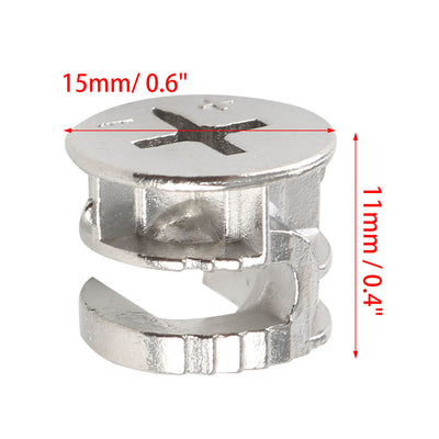 Harfington 15 Pcs Silver Tone 15mm Diameter Furniture Cam Lock Screw Fittings