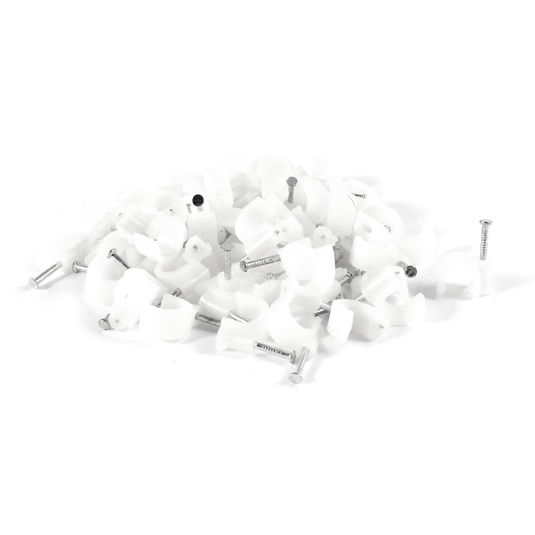 Harfington 64Pcs 13mm Long 8mm Diameter Coax Cable Inserting Circle Metal Nail Clips White