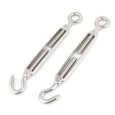 Harfington M8 8mm Threaded Stainless Steel Hook Eye Type Die Cast Turnbuckle 7.5" Long 2pcs